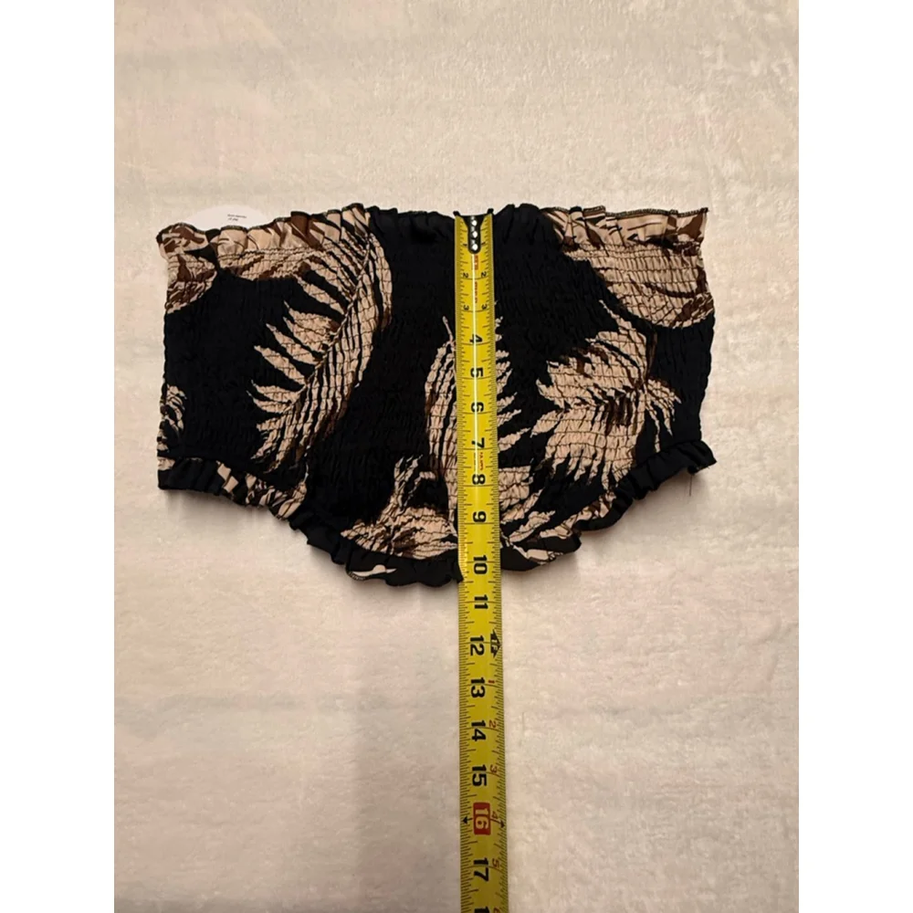 Women's SHEIN Plus 1X Black Beige Leaf Print Bandeau Top NWT